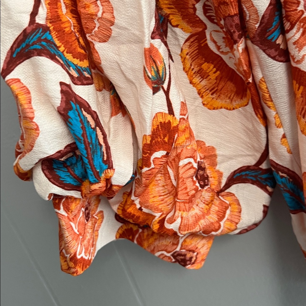 NWT Floral Entro Top Blouse Shirt Large Orange Blue - Picture 6 of 14